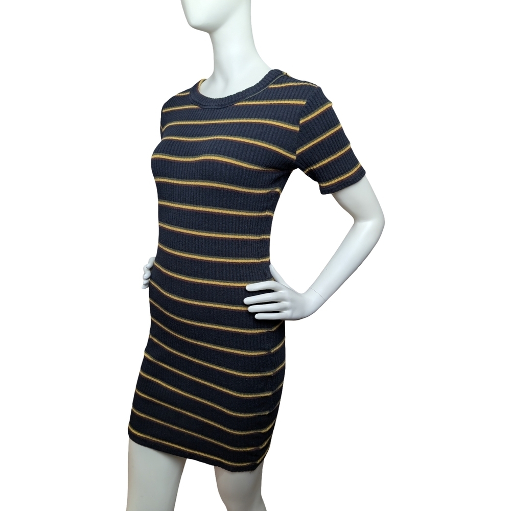 Zara Trafaluc Ribbed Stripe Knit Dress | Stretchy Bodycon | Short Sleeve, Size S - Picture 2 of 6